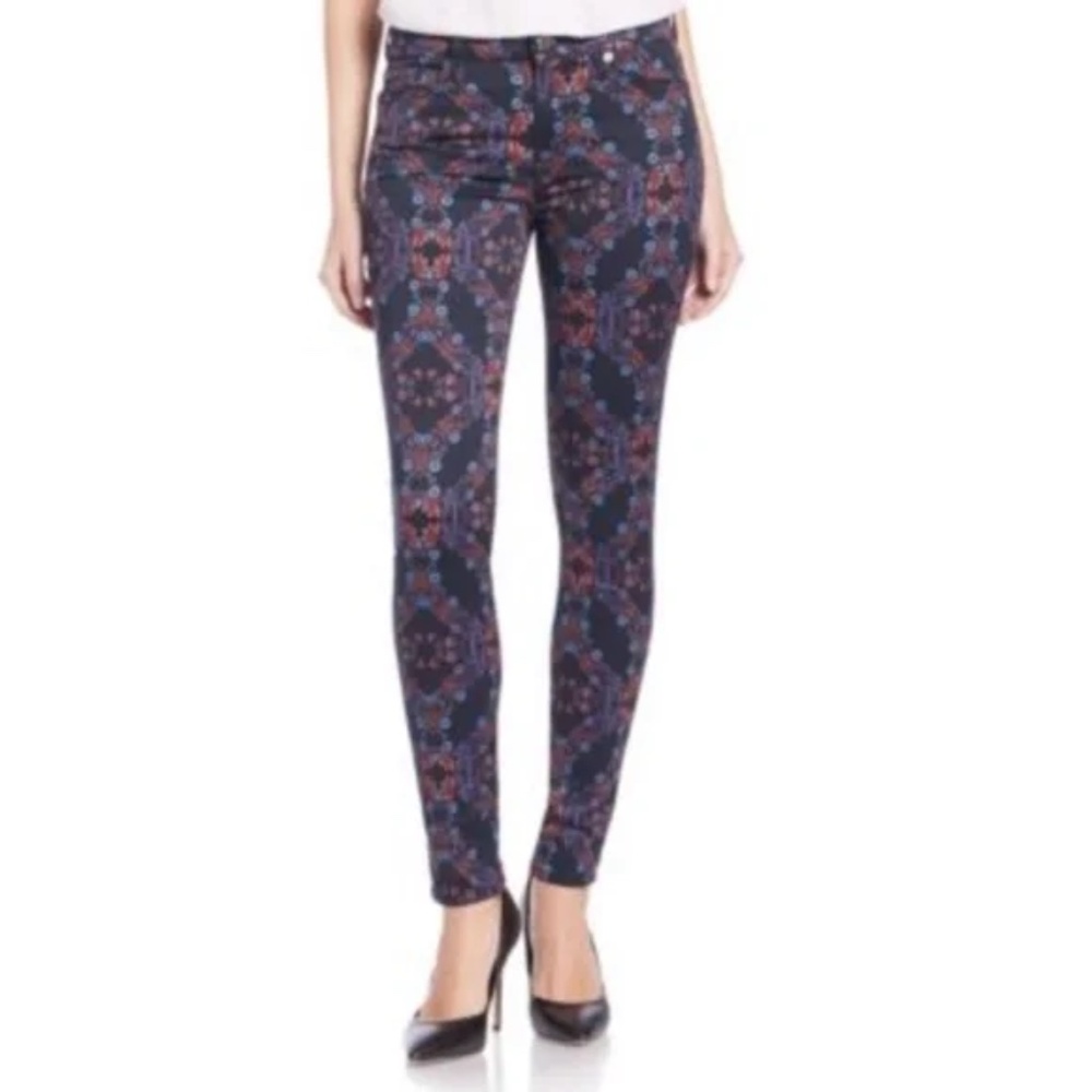 7 for all mankind floral Print Mid-Rise Tribal-Print Skinny Jeans 27